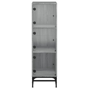 vidaXL Ντουλάπι Γκρι Sonoma 35x37x120cm με Γυάλινες Πόρτες 1 τεμ.