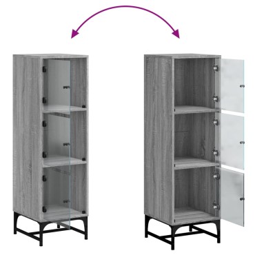 vidaXL Ντουλάπι Γκρι Sonoma 35x37x120cm με Γυάλινες Πόρτες 1 τεμ.