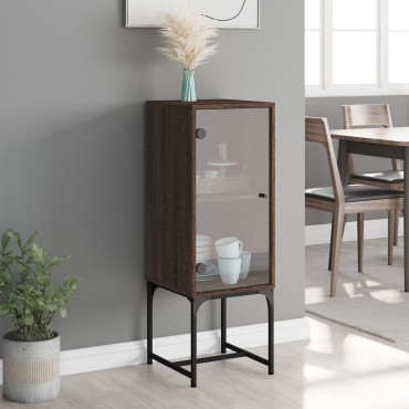 vidaXL Βοηθητικό Ντουλάπι Καφέ Δρυς 35x37x100cm Γυάλινες Πόρτες 1 τεμ.