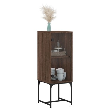 vidaXL Βοηθητικό Ντουλάπι Καφέ Δρυς 35x37x100cm Γυάλινες Πόρτες 1 τεμ.