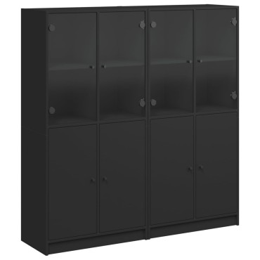 vidaXL Βιβλιοθήκη με Πόρτες Μαύρη 136x37x142cm Επεξ. Ξύλο 1 τεμ.