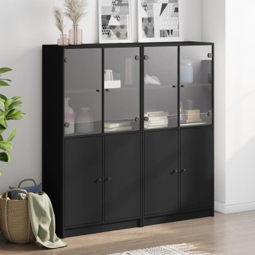 vidaXL Βιβλιοθήκη με Πόρτες Μαύρη 136x37x142cm Επεξ. Ξύλο 1 τεμ.
