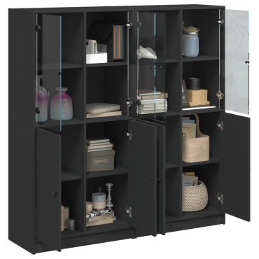 vidaXL Βιβλιοθήκη με Πόρτες Μαύρη 136x37x142cm Επεξ. Ξύλο 1 τεμ.