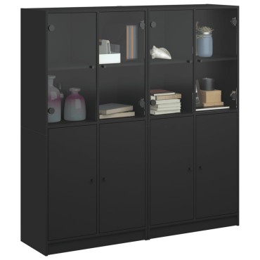 vidaXL Βιβλιοθήκη με Πόρτες Μαύρη 136x37x142cm Επεξ. Ξύλο 1 τεμ.