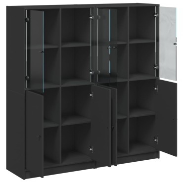 vidaXL Βιβλιοθήκη με Πόρτες Μαύρη 136x37x142cm Επεξ. Ξύλο 1 τεμ.