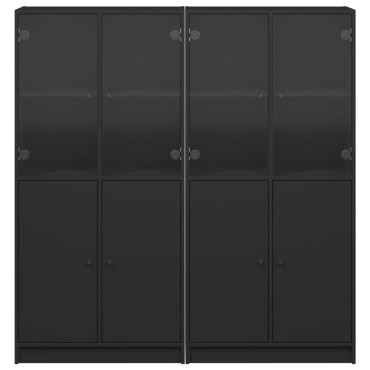 vidaXL Βιβλιοθήκη με Πόρτες Μαύρη 136x37x142cm Επεξ. Ξύλο 1 τεμ.