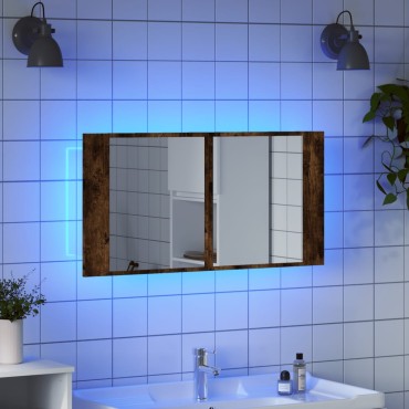 vidaXL Ντουλάπι Μπάνιου Καθρέφτη/Φως LED Καπ. Δρυς 90x12x45cm Ακρυλικό 1 τεμ.