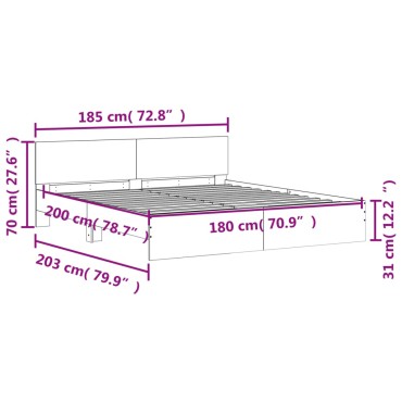 vidaXL Πλαίσιο Κρεβατιού με Κεφαλάρι Μαύρο 180 x 200 εκ.