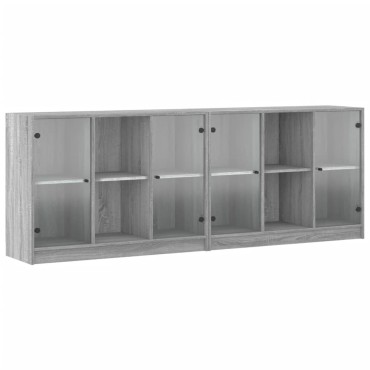 vidaXL Βιβλιοθήκη με Πόρτες Γκρι Sonoma 204x37x75cm Επεξ. Ξύλο 1 τεμ.