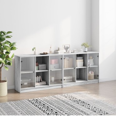 vidaXL Βιβλιοθήκη με Πόρτες Γκρι Sonoma 204x37x75cm Επεξ. Ξύλο 1 τεμ.