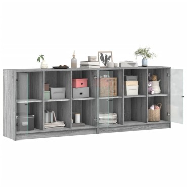 vidaXL Βιβλιοθήκη με Πόρτες Γκρι Sonoma 204x37x75cm Επεξ. Ξύλο 1 τεμ.