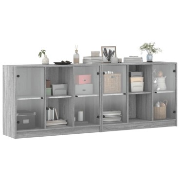 vidaXL Βιβλιοθήκη με Πόρτες Γκρι Sonoma 204x37x75cm Επεξ. Ξύλο 1 τεμ.
