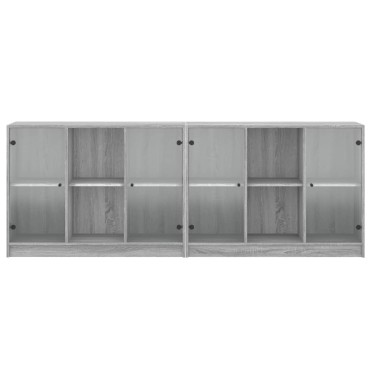 vidaXL Βιβλιοθήκη με Πόρτες Γκρι Sonoma 204x37x75cm Επεξ. Ξύλο 1 τεμ.
