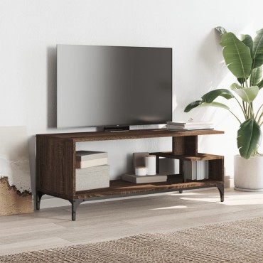 vidaXL Έπιπλο TV Καφέ Δρυς 102x40x41cm Επ Ξύλο/Ατσάλι Ηλ Βαφή Πούδρα
