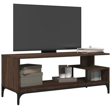 vidaXL Έπιπλο TV Καφέ Δρυς 102x40x41cm Επ Ξύλο/Ατσάλι Ηλ Βαφή Πούδρα