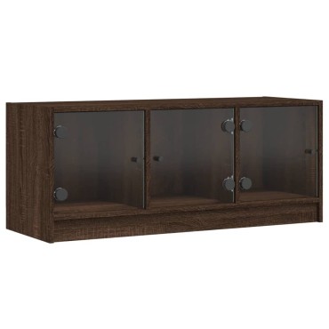 vidaXL Έπιπλο Τηλεόρασης Καφέ Δρυς 102x37x42cm Γυάλινες Πόρτες