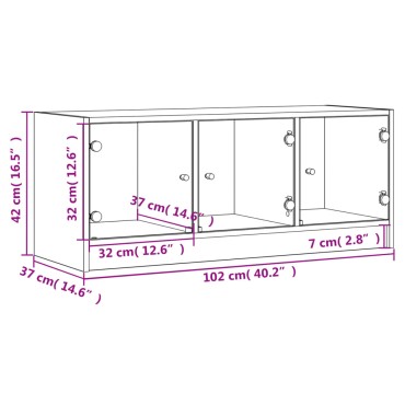 vidaXL Έπιπλο Τηλεόρασης Καφέ Δρυς 102x37x42cm Γυάλινες Πόρτες