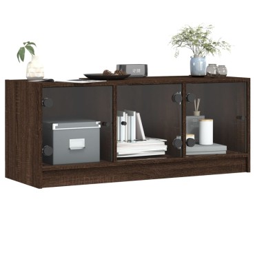 vidaXL Έπιπλο Τηλεόρασης Καφέ Δρυς 102x37x42cm Γυάλινες Πόρτες