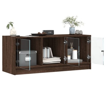 vidaXL Έπιπλο Τηλεόρασης Καφέ Δρυς 102x37x42cm Γυάλινες Πόρτες