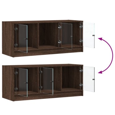 vidaXL Έπιπλο Τηλεόρασης Καφέ Δρυς 102x37x42cm Γυάλινες Πόρτες