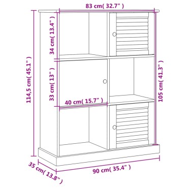 vidaXL Βιβλιοθήκη VIGO Γκρι 90x35x114,5cm από Μασίφ Ξύλο Πεύκου 1 τεμ.