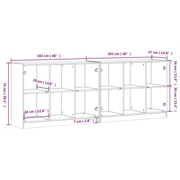 vidaXL Βιβλιοθήκη με Πόρτες Λευκή 204x37x75cm από Επεξεργ. Ξύλο 1 τεμ.