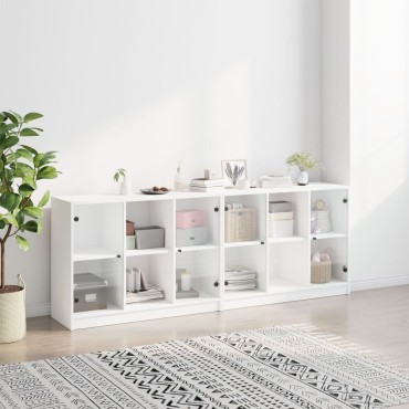 vidaXL Βιβλιοθήκη με Πόρτες Λευκή 204x37x75cm από Επεξεργ. Ξύλο 1 τεμ.