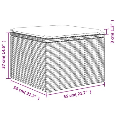 vidaXL Υποπόδιο Κήπου Μπεζ 55x55x37cm Συνθετικό Ρατάν με Μαξιλάρι 1 τεμ.