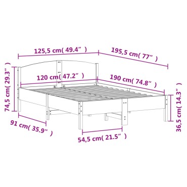 vidaXL Σκελετός Κρεβ. Χωρίς Στρώμα Λευκό 120x190 εκ Μασίφ Πεύκο
