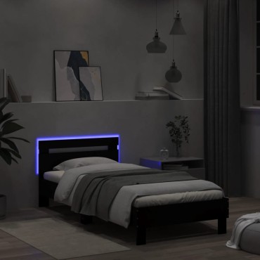 vidaXL Πλαίσιο Κρεβατιού με Κεφαλάρι και LED Μαύρο 100x200cm 1 τεμ. - Μονό