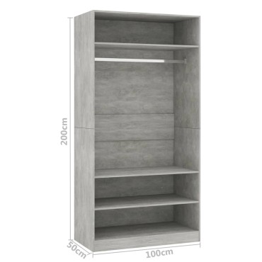 vidaXL Ντουλάπα Γκρι του Σκυροδέματος 100x50x200cm Μοριοσανίδα 1 τεμ.