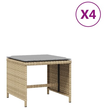 vidaXL Σκαμπό Κήπου 4 τεμ. Μικτό Μπεζ 41x41x36cm Συνθ. Ρατάν+Μαξιλάρια