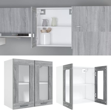 vidaXL Κρεμαστό Ντουλάπι Lyon Γυάλινο Γκρι Sonoma 60x31x60cm 1 τεμ.