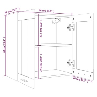 vidaXL Κρεμαστό Ντουλάπι Lyon Γυάλινο Γκρι Sonoma 60x31x60cm 1 τεμ.