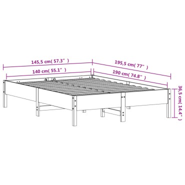 vidaXL Σκελετός Κρεβατιού Χωρίς Στρώμα 140x190cm Μασίφ Ξύλο Πεύκου 1 τεμ. - Διπλό