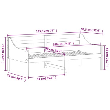 vidaXL Καναπές Κρεβάτι Χωρίς Στρώμα 90x190 εκ. Μασίφ Ξύλο Πεύκου
