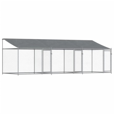 vidaXL Κλουβί Σκύλου με Οροφή και Πόρτες Γκρι 6x2x2 μ. Γαλβ. Χάλυβας