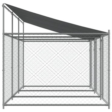 vidaXL Κλουβί Σκύλου με Οροφή και Πόρτες Γκρι 6x2x2 μ. Γαλβ. Χάλυβας