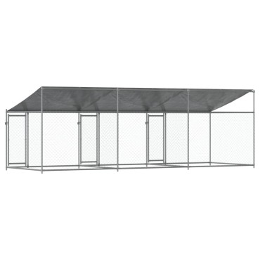 vidaXL Κλουβί Σκύλου με Οροφή και Πόρτες Γκρι 6x2x2 μ. Γαλβ. Χάλυβας