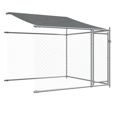 vidaXL Κλουβί Σκύλου με Οροφή και Πόρτες Γκρι 6x2x2 μ. Γαλβ. Χάλυβας