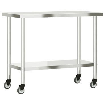 vidaXL Πάγκος Εργασίας Κουζίνας με Ροδάκια 110x55x85 εκ. Ανοξ. Ατσάλι