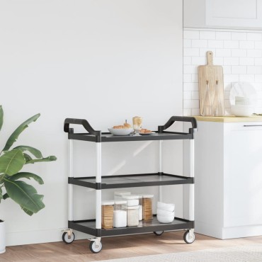 vidaXL Τροχήλατη Βάση 3 Επιπέδων Μαύρη 99x50x96cm από Αλουμίνιο 1 τεμ.