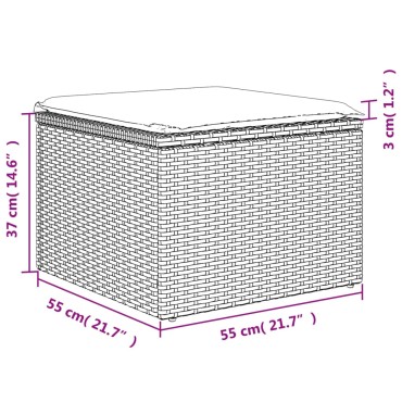 vidaXL Υποπόδιο Κήπου Γκρι 55x55x37cm Συνθετικό Ρατάν με Μαξιλάρι 1 τεμ.