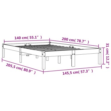 vidaXL Σκελετός Κρεβατιού Χωρίς Στρώμα Καφέ 140x200 Μασίφ Ξύλο Πεύκου