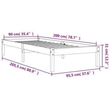 vidaXL Σκελετός Κρεβ. Χωρίς Στρώμα Καφέ Κεριού 90x200 εκ Μασίφ Πεύκο