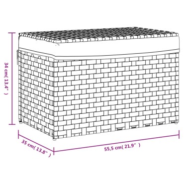 vidaXL Καλάθι Πλυντηρίου με Καπάκι Μαύρο 55,5 x 35 x 34εκ. Συνθ. Ρατάν