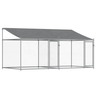 vidaXL Κλουβί Σκύλου με Οροφή και Πόρτες Γκρι 4x2x2 μ. Γαλβ. Χάλυβας