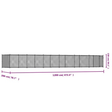 vidaXL Κλουβί Σκύλου με Πόρτα Γκρι 12x2x1,5 μ. Γαλβανισμένος Χάλυβας