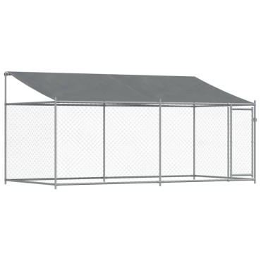 vidaXL Κλουβί Σκύλου με Οροφή και Πόρτες Γκρι 4x2x2 μ. Γαλβ. Χάλυβας
