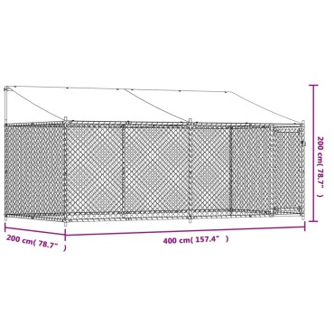 vidaXL Κλουβί Σκύλου με Οροφή και Πόρτες Γκρι 4x2x2 μ. Γαλβ. Χάλυβας